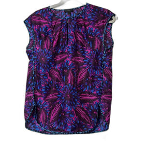 J.Crew Shirts Tops Women Size 4 Purple Floral 100% Silk‎ Short Sleeve